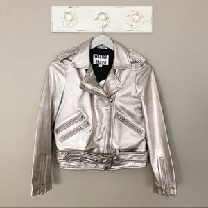 Walter Baker Silver Allison Leather Moto Jacket